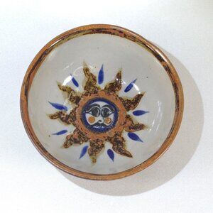 Tonala Pottery Decorative Bowl Sun Motif Mexican Dish Art Pottery 6" Bowl Signed